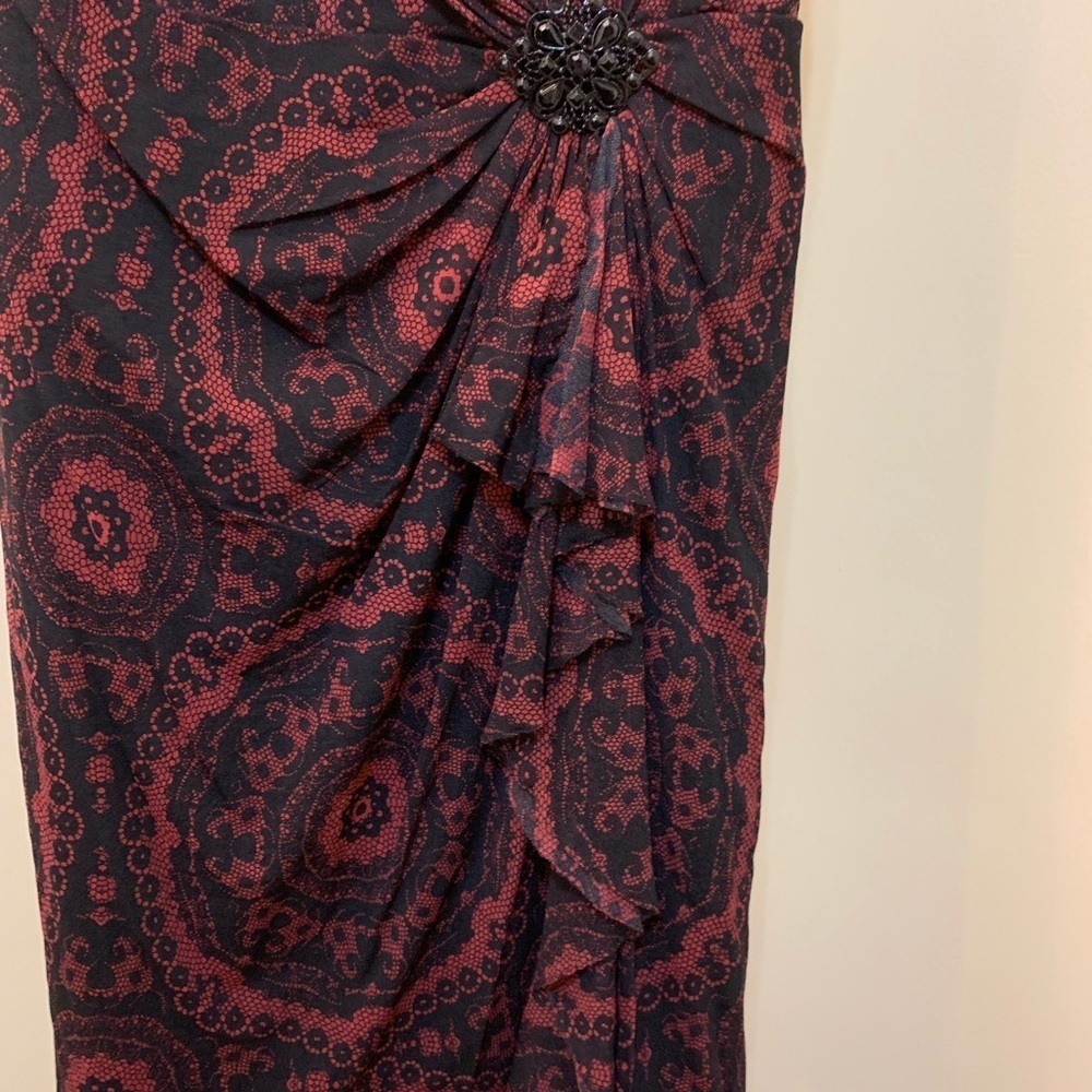 Jones New York Paisley Red and Black Ruched Front Dress Size 10 - Picture 4 of 6